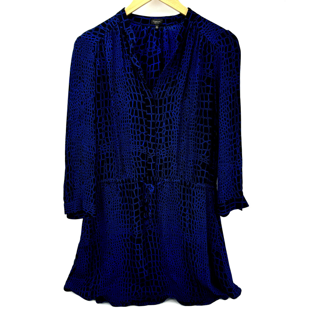 T Babaton Dress Womens Medium Silk Blue Black Pullover Lined 3/4 Sleeve Aritizia